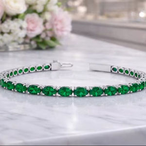 Pulsera de Plata de Ley con Esmeralda Natural, Diseño de Paz, Corte Ovalado, Gema Verde de Alta Calidad, Regalo para Mujer - Product Image 1