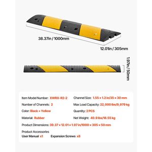 Rampa Protettiva Stradale in Gomma Rinforzata da 40 Pollici, Confezione da 2, a 2 Canali, Capacità di Carico 22.000 Libbre/Assale, Protezione Cavi per Uso Stradale - Product Image 4