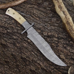 Custom ODM OEM Handmade Camping/Hunting Bowie <b>Knife</b> Straight Edge Damascus Steel <b>Bone</b> <b>Handle</b> 3mm Clip Point Non-Adjustable DIY - Product Image 2