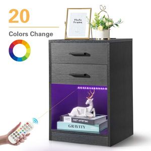 FCH 40*35*60cm <b>Black</b> <b>Bedside</b> <b>Table</b> with LED Light Particleboard Pasted Triamine Two Drawers and Socket - Product Image 5