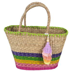 Bolso Tote Casual Rectangular Tejido a Mano de Pasto Marino, Diseño de Rayas Horizontales Coloridas, Borla, Ecológico, Vintage, Gran Oferta - Product Image 6