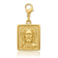 Pendentif Mignon Croix Chrétienne Religieuse pour Enfants, Souvenir d'Église, en Alliage de Zinc 3D Plaqué Or, Tête de Jésus en Zircon, Motif Animal
