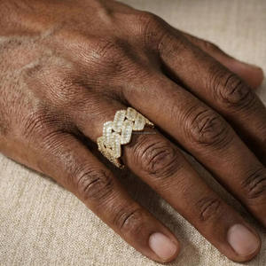 Baguette and Round Cut Moissanite Diamond Cuban Link Chain <b>Ring</b> for Men Engagement Iced Wedding Band <b>925</b> Sterling <b>Silver</b> Jewelry - Product Image 5