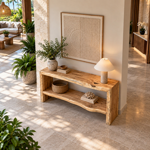 Mesa Consola de Madera Sólida Rústica Moderna Arvena con Borde Natural y Estante para Sala de Estar, Hotel/Villa, Venta al Por Mayor de Muebles - Product Image 6