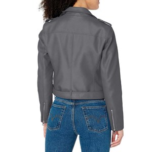 Blouson moto en cuir PU pour femme, manches longues, fermeture éclair, col rabattu, coupe courte, couleur unie, style motard, pour l'automne - Product Image 5