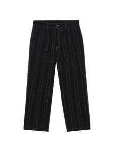 Pantalon décontracté plissé à jambes larges en coton rayé brodé multicolore coupe ample pour femme – Idéal été - Product Image 1