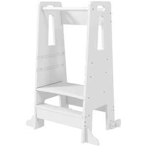 Torre per Bambini Regolabile Bianca con Ringhiera di Sicurezza e Maniglia per Uso in Bagno o Cucina - Product Image 1