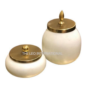 New Arrival Luxury Fancy Home Decor Stylish Designer Metal <b>Glass</b> Fancy Canister With Decorative Flower & Marble Lid Supplies - Product Image 5