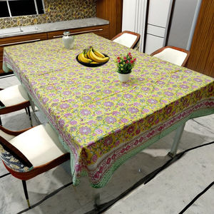 Mantel de Algodón Estampado Floral a Mano, Estilo Indio Moderno, Personalizable, Ecológico y Duradero, en Amarillo, Rosa y Verde - Product Image 2