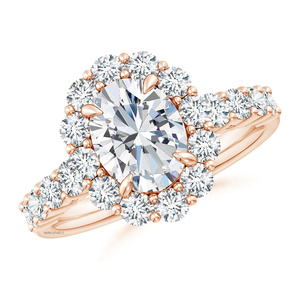 Anillo de Compromiso con Halo de Diamantes Cultivados en Laboratorio con Corte Ovalado Certificado por IGI, Detalles de Diamantes, Oro 10K/14K/18K, Plata 925/935, Regalo de Boda Moderno - Product Image 3