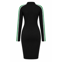 Robe moulante pour femme Iota Phi Lambda, à rayures contrastées, manches à quart de zip, col montant, longueur genou, coupe ajustée décontractée