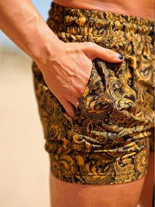 Shorts de bain pour hommes à séchage rapide, imprimé floral, résistants à l'eau, en tissu tissé léger, avec cordon de serrage, coupe estivale - Product Image 4