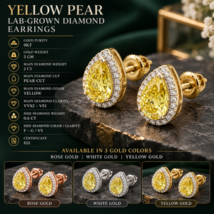 Boucles d'oreilles clous en diamant de culture jaune poire, or 9 carats, certifiées IGI, 2,6 carats |   Clarté VVS2 VS1, design halo, pour femmes - Product Image 5