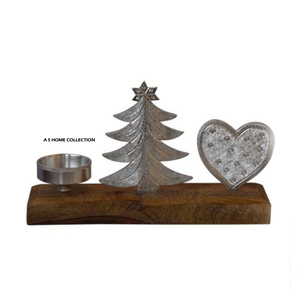 Support de bougie chauffe-plat en bois au design standard avec arbre de Noël et cœur en métal aluminium, sublimation vierge, en promotion - Product Image 1