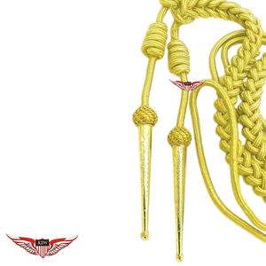 Aiguillette torsadée avec cordons d'épaule en Mylar doré sur fond bleu marine et embout doré métallique - Product Image 3