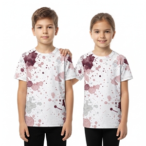 T-shirt unisexe pour enfants à imprimé coloré par sublimation, hauts décontractés à manches courtes et col rond, vêtements pour enfants, fournisseur en gros - Product Image 1