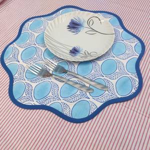 Denim <b>Blue</b> Flower Placemat 'Block Print fabric <b>table</b> <b>mat</b> easy care machine washable rustic kitchen decor dining <b>mat</b> - Product Image 3