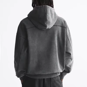 Sweat-shirt à capuche gris anthracite délavé personnalisé pour homme, coupe oversize, épaules tombantes, cordon de serrage, style vintage, streetwear décontracté - Product Image 2