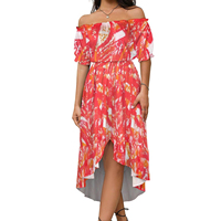 Robe Femme Épaules Dénudées à Prix Bas, Motif Tribal Polynésien Elie Tie-Dye Personnalisé, Charmante Mode Rétro à Manches Courtes