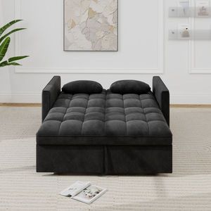 Divano letto matrimoniale in velluto a coste con letto estraibile, 2 morbidi cuscini e tasca laterale portaoggetti - Product Image 3