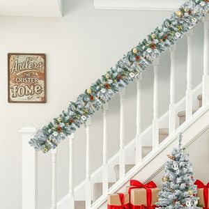 Set Natalizio Pre-Illuminato in 4 Pezzi con Luci LED Bianco Caldo, Ghirlanda e Corona Natalizia, Set di 2 Alberi per Decorazione Ingresso e Feste - Product Image 4