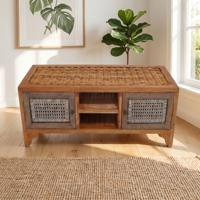 Meuble TV en rotin, armoire en osier, console multimédia minimaliste antique, unité de rangement pour salon, style bohème, pour téléviseurs