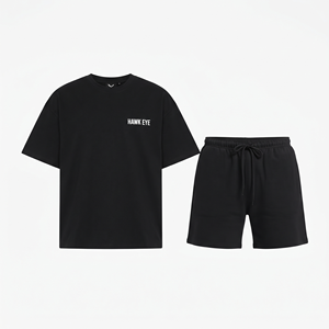 Ensemble tendance surdimensionné bicolore noir, ensembles courts personnalisés, t-shirts en gros pour hommes, ensembles assortis - Product Image 4