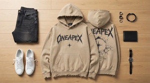 Sudadera con Capucha Extra Grande Color Beige Arena, Diseño Gráfico Desgastado, Estilo Urbano para Hombre, Algodón Grueso - Product Image 5