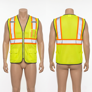 Gilet de sécurité en maille polyester premium 120 GSM, jaune fluo, orange, panneaux réfléchissants, logo personnalisé - Product Image 4