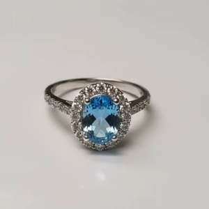 Anillo de Compromiso para Mujer, Hecho a Mano, Estilo Vintage Cristiano, Topacio Azul Natural, Corte Brillante, Plata de Ley 925, Engaste de Garras - Product Image 1