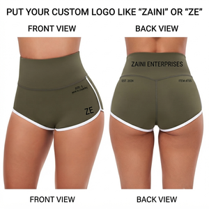Shorts de Mujer de Nylon y Spandex de 220 GSM, Color Verde Oliva y Blanco, con Bolsillos, Cintura Media, Ecológicos, de Secado Rápido, con Cierre de Cordón, Personalizables - Product Image 1
