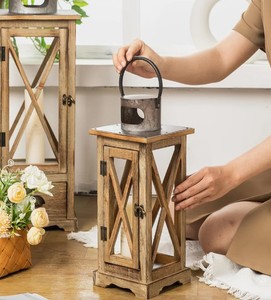 Art Empire Exports - Portavelas de Madera Natural con Paneles de Vidrio, Hecho a Mano, Estilo Rústico, 1 Color, Decoración para el Hogar, Navidad - Product Image 5