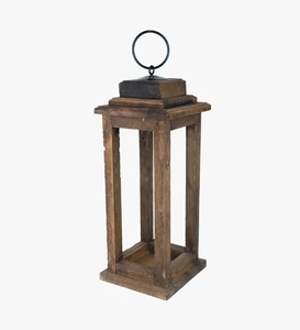 <b>Vintage</b> Wooden Candle <b>Lantern</b> with Metal Ring Handle Rustic Farmhouse Pillar Candle Holder Decorative <b>Lantern</b> for Home Decor - Product Image 1
