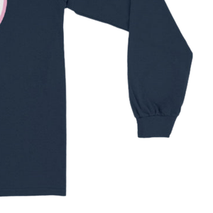 T-shirt unisexe à manches longues bleu marine avec broderie graphique, col rond, décontracté, en mélange de coton, pour un usage quotidien et une mode décontractée - Product Image 5