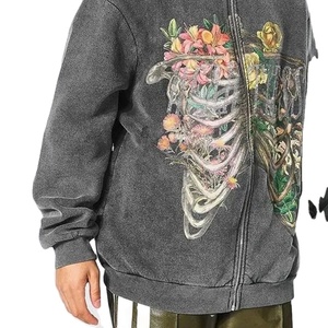 Sweat à capuche zippé unisexe oversize style streetwear hip-hop, en molleton épais 100% coton, doublure polaire, couleur unie, épaules tombantes - Product Image 5