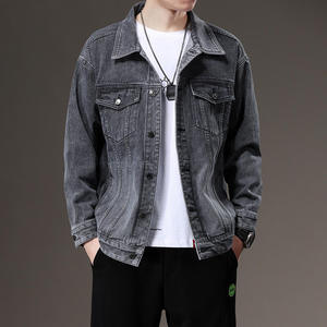 Veste en jean décontractée pour homme OEM, style streetwear, en denim bleu clair, avec coutures doubles. - Product Image 3