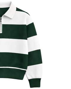 Sudadera Verde Oscuro con Rayas Blancas y Cierre de Cremallera para Hombre, Cuello Camisero, Forro Polar, Informal, de Invierno, Fabricante Personalizado - Product Image 4