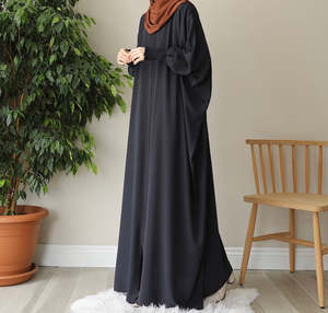 High Quality Women Solid Floral Embroidered <b>Long</b> Sleeve Maxi Abaya V Neck Modest <b>Dress</b> Polyester Regular Fit Daily Wear <b>Eid</b> - Product Image 4