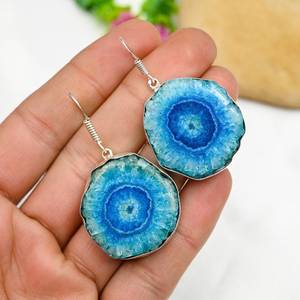 Blue Solar Quartz Druzy Handmade 925 Sterling Silver Drop <b>Dangle</b> <b>Earrings</b> Gemstone Jewelry Gift - Product Image 4
