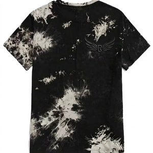 T-shirt à manches courtes tie-dye pour homme, col rond, coupe classique, tricoté, motif noir et blanc, logo au dos - Product Image 1