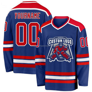 Customizable Ice Hockey Jersey Mens Full Sublimation Team Logo Name Number Blue Yellow Red White Blank Uniform Long Sleeve Shirt - Product Image 4