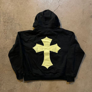 Custom Black Full Zip Hoodie with Chenille Letter Patch Embroidery Oversized Heavyweight Cotton Fleece Streetwear Hoodie - Product Image 2