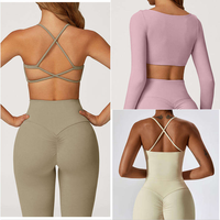 Conjunto de Yoga para Mujer, Tallas Grandes, Sólido, Transpirable, Ligero, Sin Costuras, Bra, Pantalones, Leggings, 4 Piezas, Cintura Elástica Alta, Personalizado