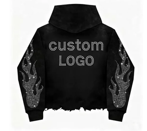 Custom Rhinestone Hoodie Men's Oversized Streetwear <b>Black</b> Glitter Print Front Logo Hip Hop Autumn Knitted <b>Sweatshirt</b> - Product Image 5