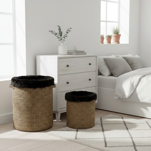 Set of 2 Seagrass <b>Baskets</b> with Faux Fur Trim Handmade <b>Storage</b> <b>Basket</b> Wholesale eco-friendly Made in viet Nam - Product Image 4