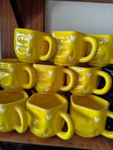 Green Ceramic <b>Mugs</b> Set With <b>Heart</b> Pattern Cute Design For Home Use Dishwasher And Microwave Safe Reusable Drinkware - Product Image 4