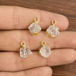 Natural <b>Raw</b> <b>Crystal</b> Quartz Pendant Gold Electroplated Edge Charm 8 to 10mm Rough Gemstone Pendant Minimalist Jewelry Gift - Product Image 1