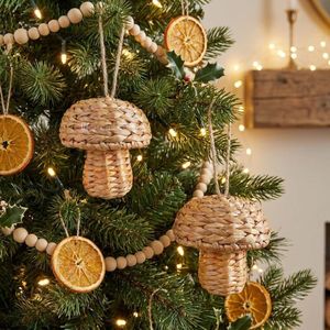 Mini Woven Water Hyacinth Handmade Mushroom Hanging Tree Eco-Friendly Christmas <b>Ornaments</b> Durable Holiday Decor - Product Image 4