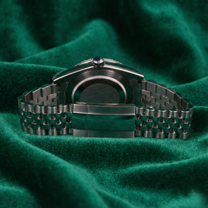 Montre de luxe en acier inoxydable avec lunette en diamant argenté, cadran gris, affichage de la date, montre-bracelet pour homme et femme - Product Image 4