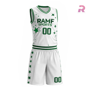 Ensembles d'uniformes de basketball personnalisés sublimés en gros – Maille respirante, antibactérienne, anti-humidité, séchage rapide pour le sport - Product Image 1